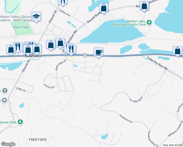 map of restaurants, bars, coffee shops, grocery stores, and more near 7479 Valley View Place in Cincinnati