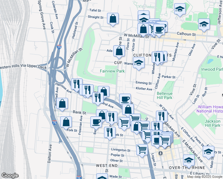map of restaurants, bars, coffee shops, grocery stores, and more near 415 West McMicken Avenue in Cincinnati