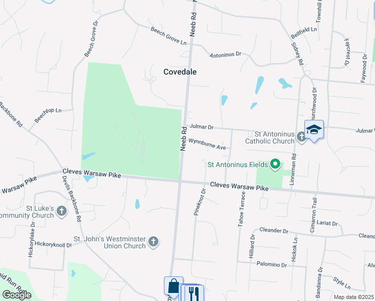 map of restaurants, bars, coffee shops, grocery stores, and more near 1420 Neeb Road in Cincinnati