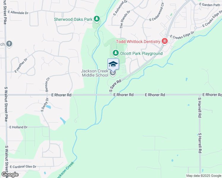 map of restaurants, bars, coffee shops, grocery stores, and more near 2101 East Rhorer Road in Bloomington