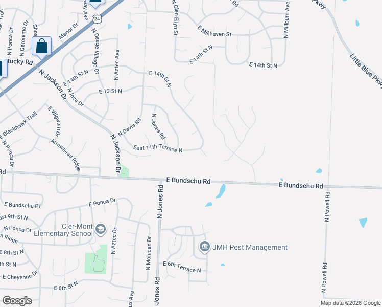 map of restaurants, bars, coffee shops, grocery stores, and more near 19613 East 11th Terrace North in Independence