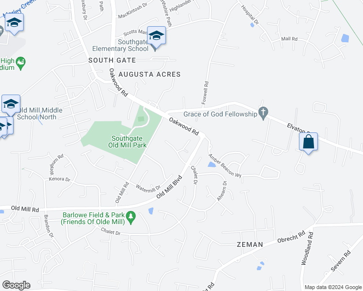 map of restaurants, bars, coffee shops, grocery stores, and more near 234 West Chalet Circle in Millersville
