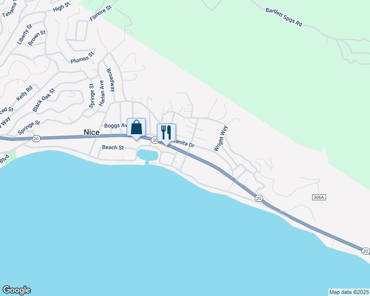 map of restaurants, bars, coffee shops, grocery stores, and more near 3794 California 20 in Nice