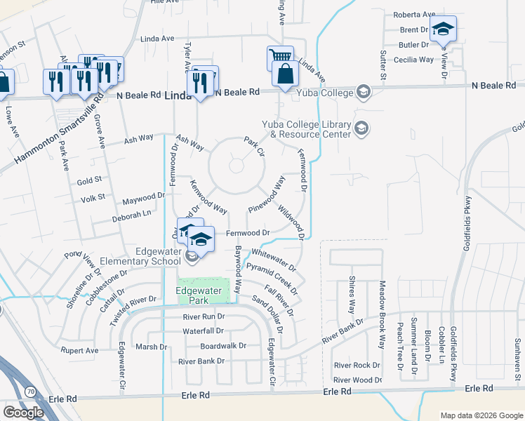 map of restaurants, bars, coffee shops, grocery stores, and more near 5771 Elmwood Court in Marysville