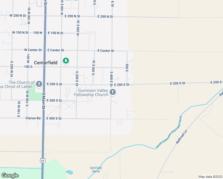 map of restaurants, bars, coffee shops, grocery stores, and more near 265 South 400 East Street in Centerfield