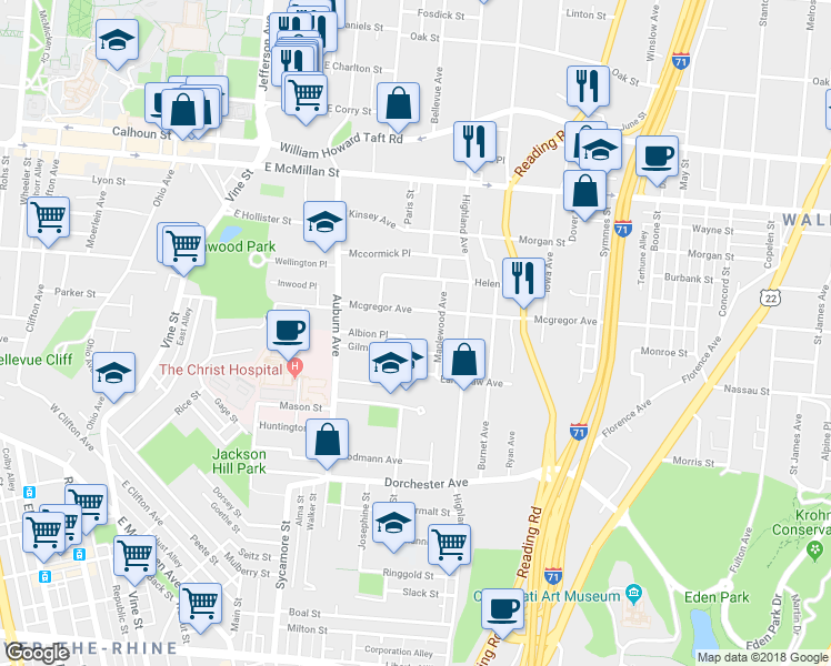 map of restaurants, bars, coffee shops, grocery stores, and more near 266 Mcgregor Avenue in Cincinnati