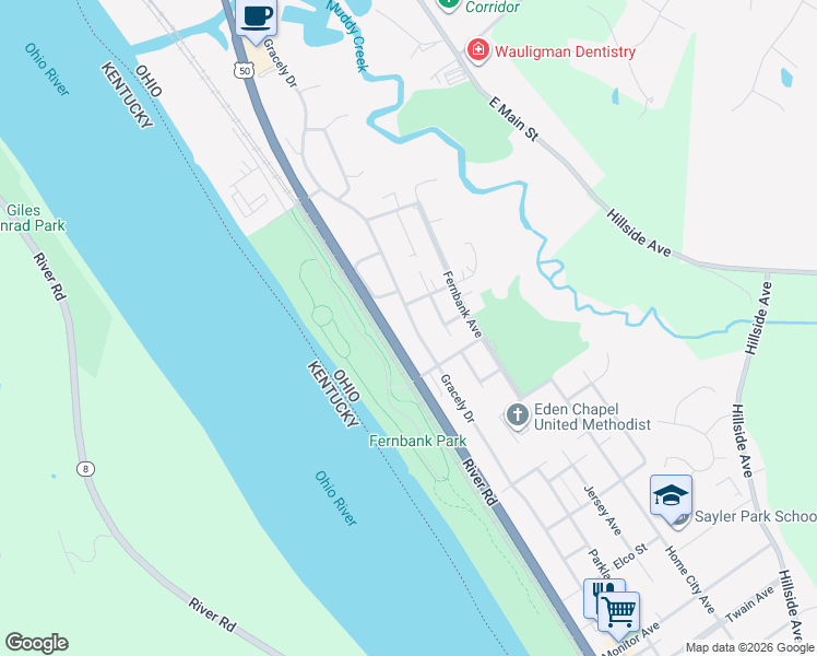 map of restaurants, bars, coffee shops, grocery stores, and more near 7152 Gracely Drive in Cincinnati