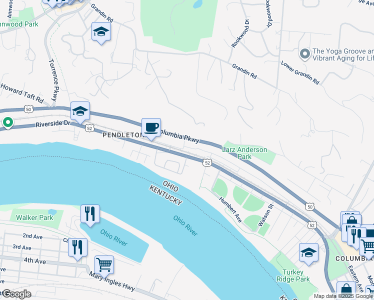 map of restaurants, bars, coffee shops, grocery stores, and more near 325 Audubon Street in Cincinnati