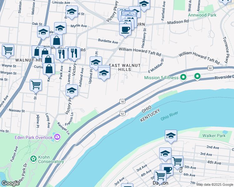 map of restaurants, bars, coffee shops, grocery stores, and more near 2317 Salutaris Avenue in Cincinnati