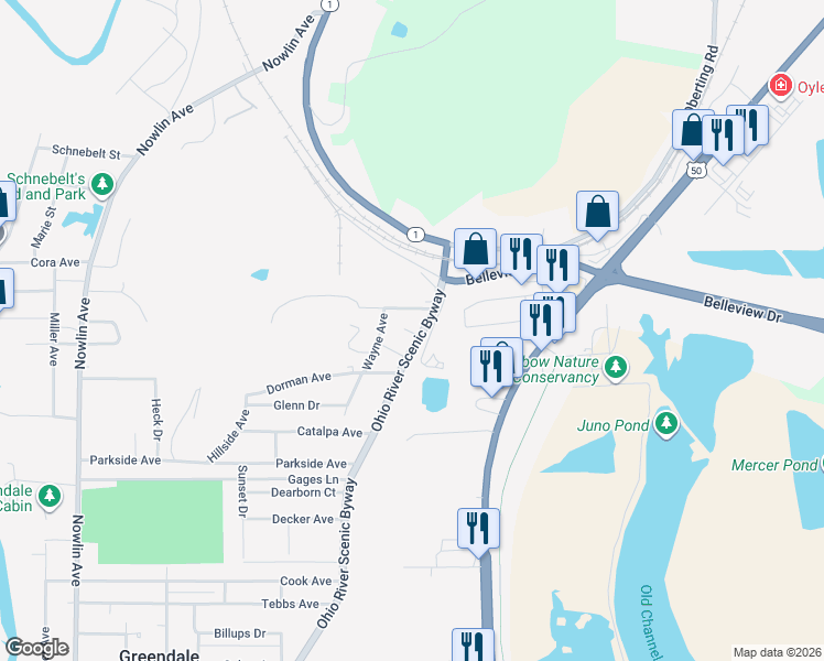 map of restaurants, bars, coffee shops, grocery stores, and more near 27 Robinson Drive in Greendale