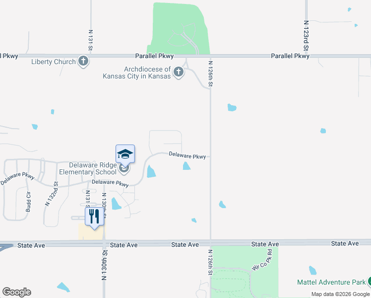 map of restaurants, bars, coffee shops, grocery stores, and more near 1611 North 127th Street in Kansas City