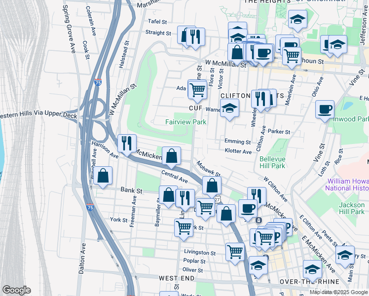 map of restaurants, bars, coffee shops, grocery stores, and more near 428 Klotter Avenue in Cincinnati