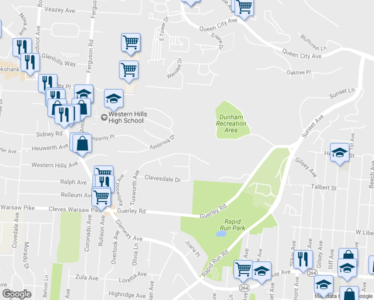 map of restaurants, bars, coffee shops, grocery stores, and more near 1787 Tuxworth Avenue in Cincinnati