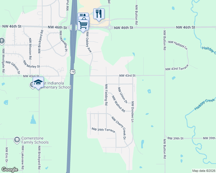 map of restaurants, bars, coffee shops, grocery stores, and more near 4251 Northwest Fielding Road in Topeka