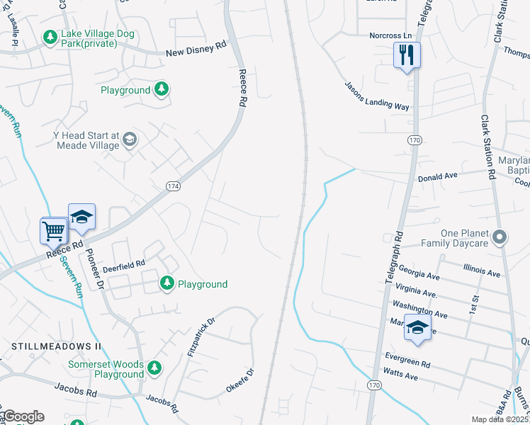 map of restaurants, bars, coffee shops, grocery stores, and more near 8214 Heraldry Drive in Severn