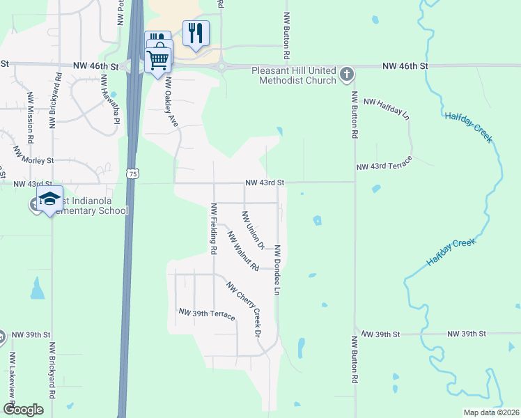 map of restaurants, bars, coffee shops, grocery stores, and more near 3329 Northwest 43rd Street in Topeka