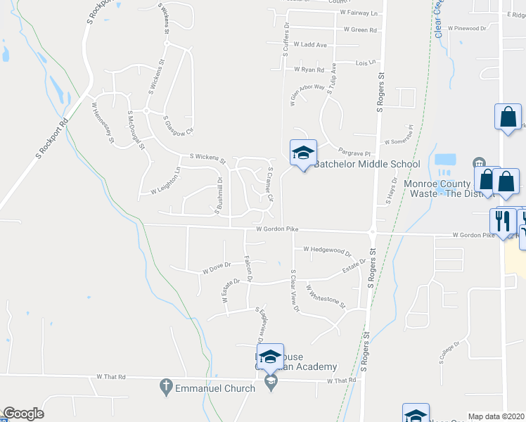 map of restaurants, bars, coffee shops, grocery stores, and more near 3973 South Cramer Circle in Bloomington