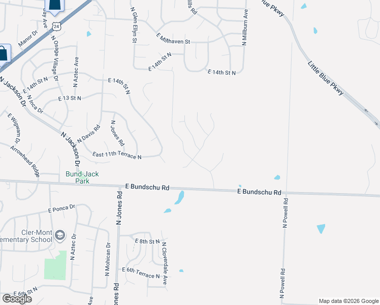 map of restaurants, bars, coffee shops, grocery stores, and more near 1204 North Old Mill Road in Independence