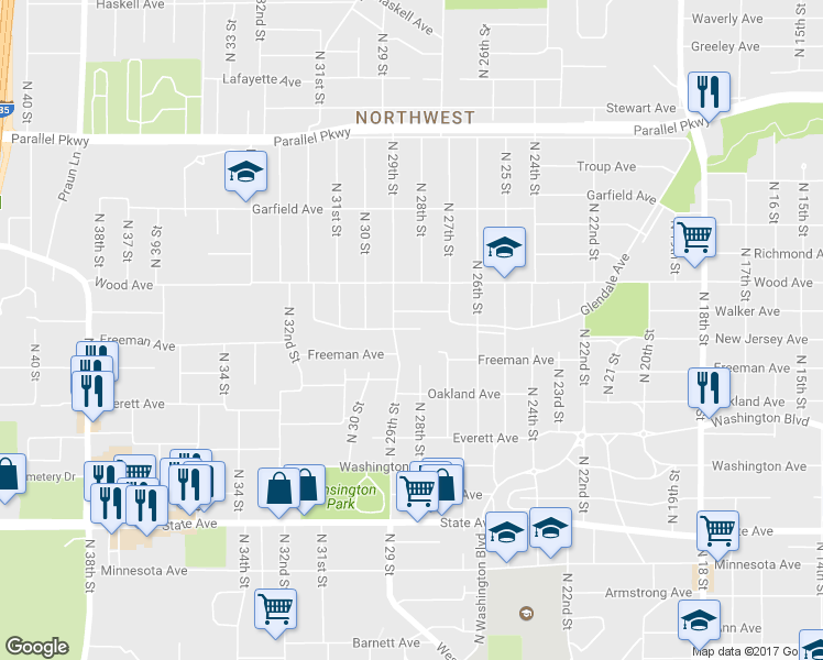 map of restaurants, bars, coffee shops, grocery stores, and more near 2731 Walker Avenue in Kansas City