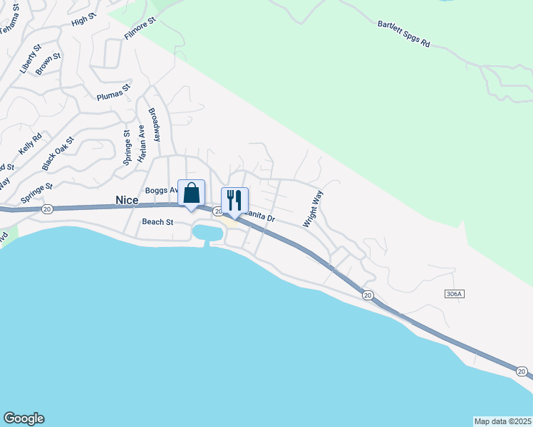 map of restaurants, bars, coffee shops, grocery stores, and more near 3838 Manzanita Drive in Nice