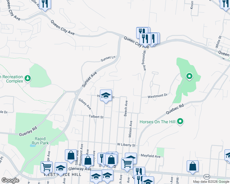 map of restaurants, bars, coffee shops, grocery stores, and more near 1816 1st Avenue in Cincinnati