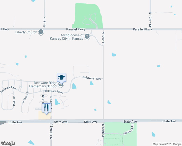 map of restaurants, bars, coffee shops, grocery stores, and more near 1619 North 127th Street in Kansas City