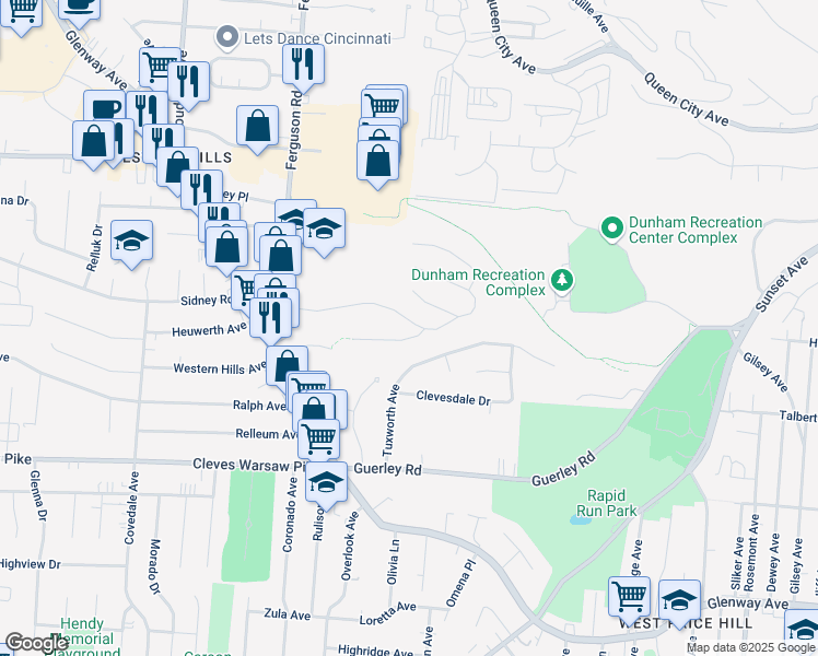 map of restaurants, bars, coffee shops, grocery stores, and more near 4781 Prosperity Place in Cincinnati
