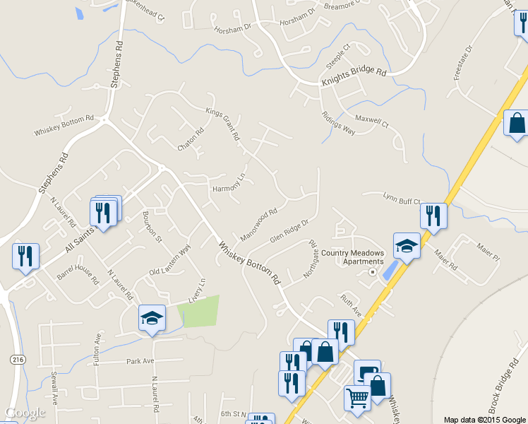 map of restaurants, bars, coffee shops, grocery stores, and more near 9060 Manorwood Road in Laurel