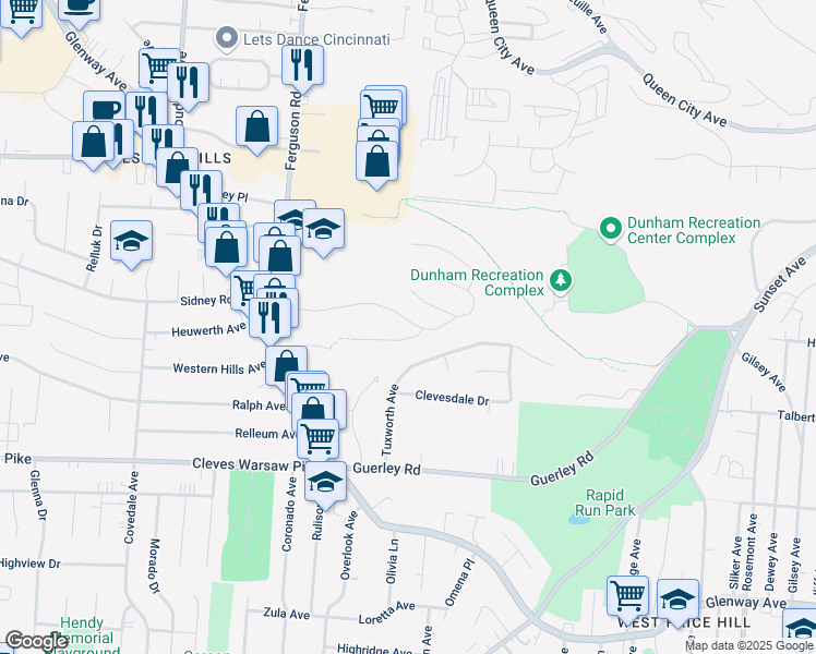 map of restaurants, bars, coffee shops, grocery stores, and more near 4781 Prosperity Place in Cincinnati