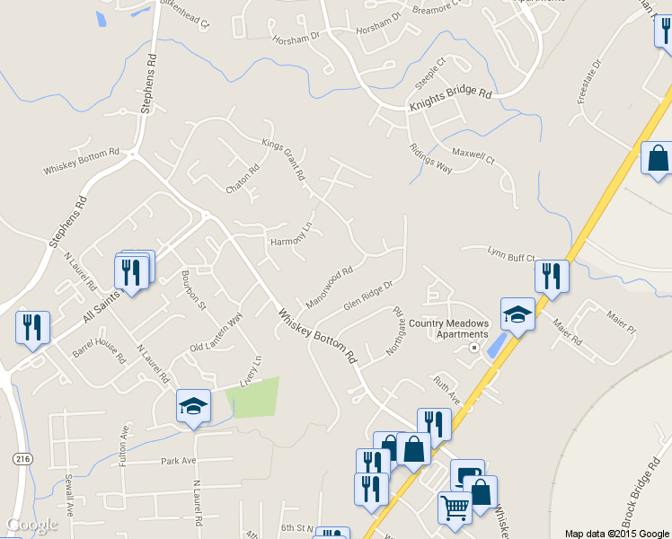 map of restaurants, bars, coffee shops, grocery stores, and more near 9060 Manorwood Road in Laurel