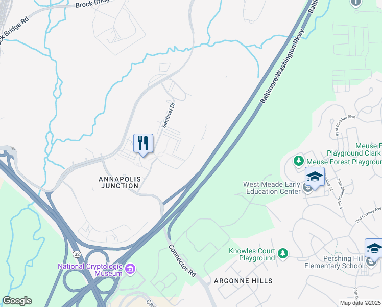 map of restaurants, bars, coffee shops, grocery stores, and more near 320 Carina Road in Annapolis Junction