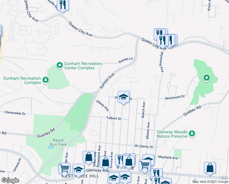 map of restaurants, bars, coffee shops, grocery stores, and more near 1812 Wegman Avenue in Cincinnati