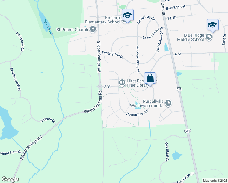 map of restaurants, bars, coffee shops, grocery stores, and more near 405 Falls Chapel Court in Purcellville