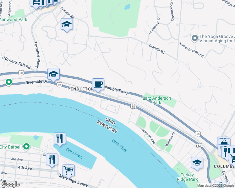 map of restaurants, bars, coffee shops, grocery stores, and more near 325 Audubon Street in Cincinnati