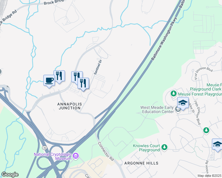 map of restaurants, bars, coffee shops, grocery stores, and more near 320 Carina Road in Annapolis Junction