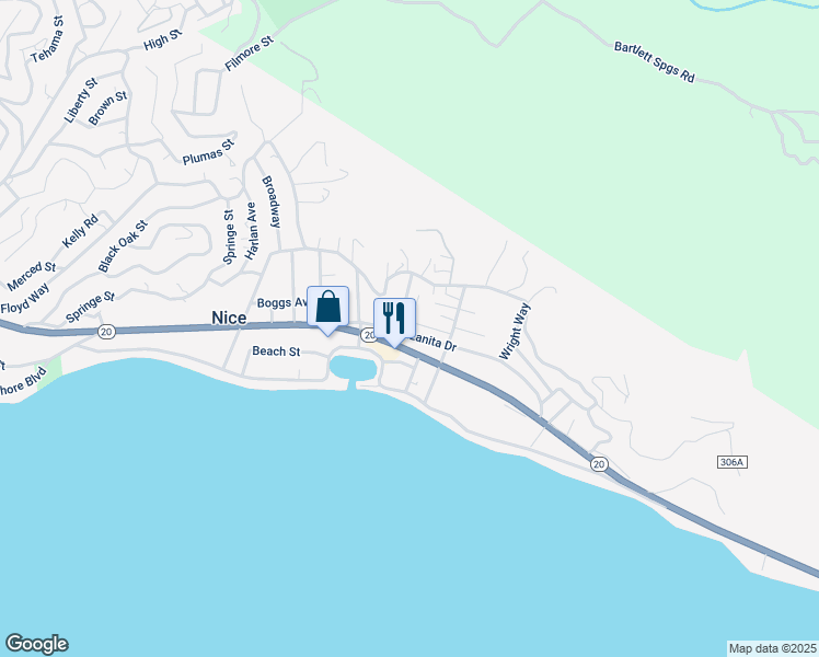 map of restaurants, bars, coffee shops, grocery stores, and more near 3748 Manzanita Drive in Nice