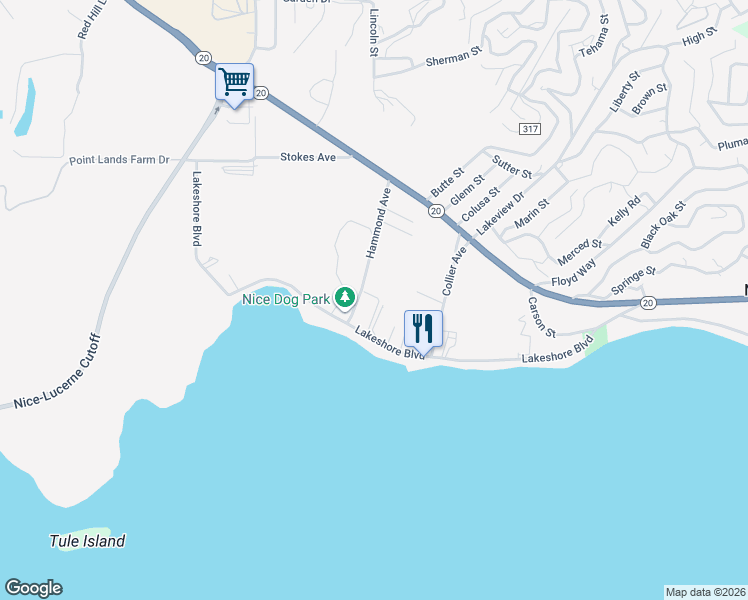 map of restaurants, bars, coffee shops, grocery stores, and more near 6667 Blue Heron Drive in Upper Lake