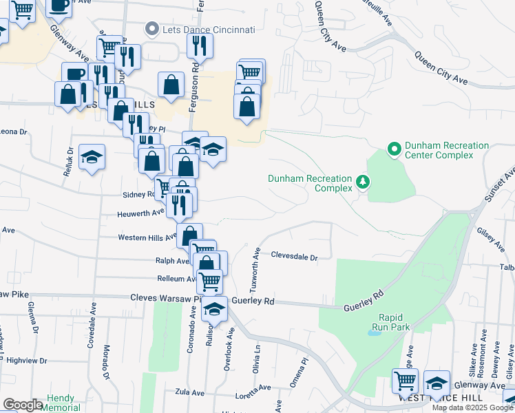 map of restaurants, bars, coffee shops, grocery stores, and more near 4781 Prosperity Place in Cincinnati