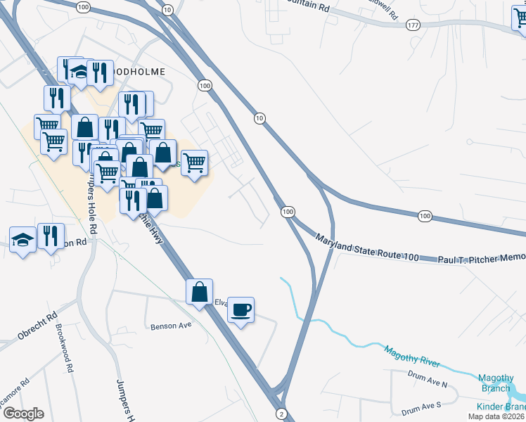 map of restaurants, bars, coffee shops, grocery stores, and more near 8438 Early Dawn Lane in Pasadena