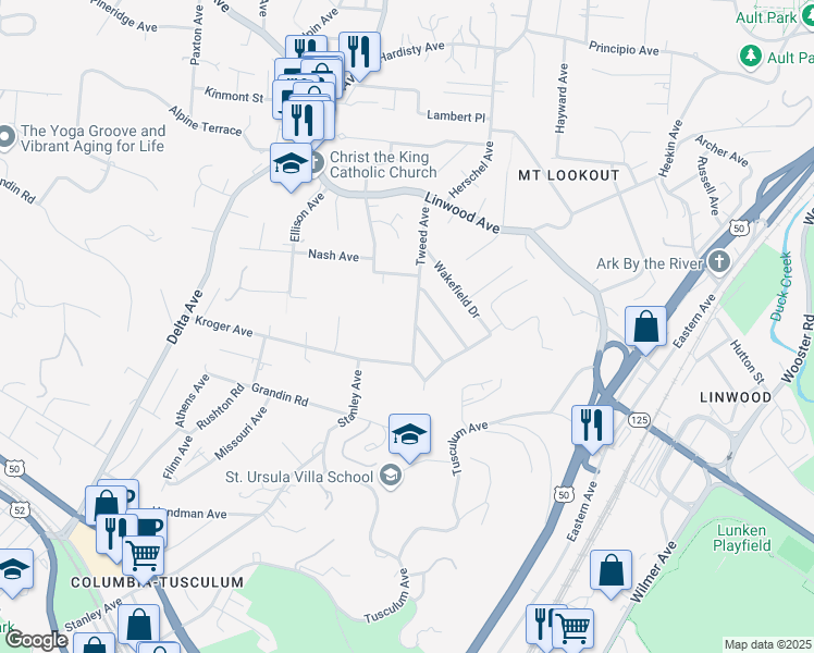 map of restaurants, bars, coffee shops, grocery stores, and more near 737 Tweed Avenue in Cincinnati