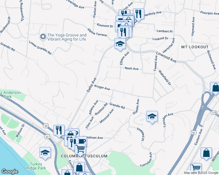 map of restaurants, bars, coffee shops, grocery stores, and more near 3560 Kroger Avenue in Cincinnati