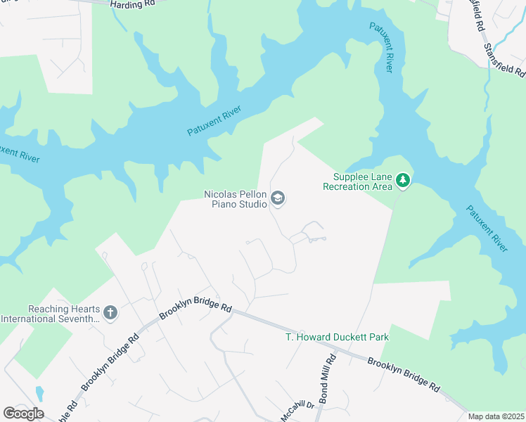 map of restaurants, bars, coffee shops, grocery stores, and more near 16922 Melbourne Drive in Laurel