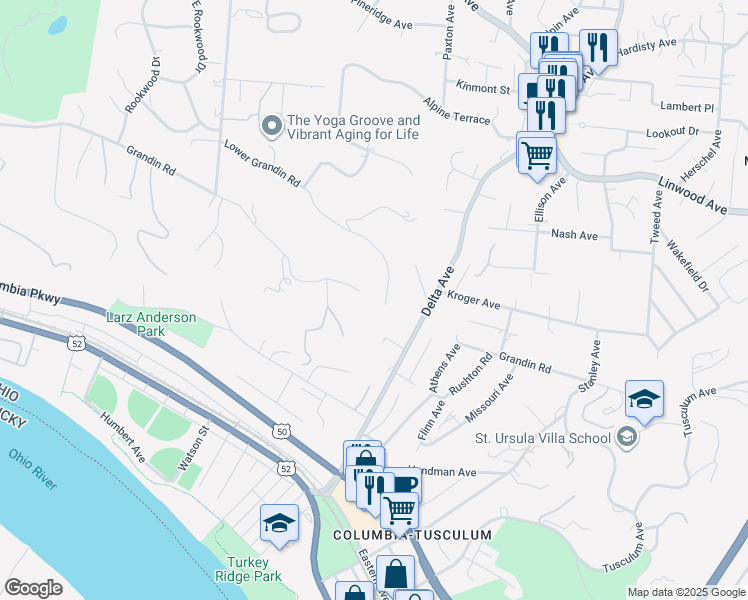 map of restaurants, bars, coffee shops, grocery stores, and more near 3 Grandin Place in Cincinnati