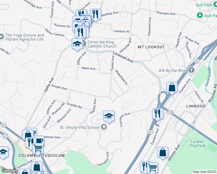 map of restaurants, bars, coffee shops, grocery stores, and more near 737 Tweed Avenue in Cincinnati