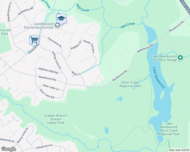 map of restaurants, bars, coffee shops, grocery stores, and more near 6829 Needwood Road in Rockville
