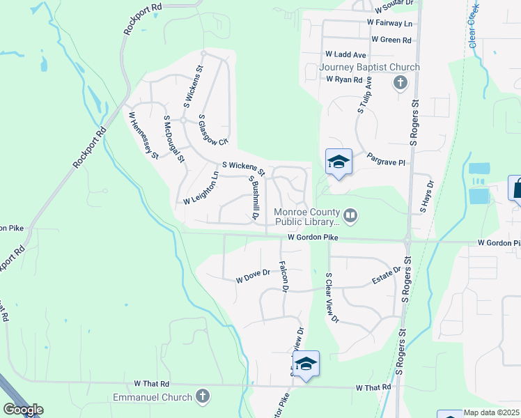 map of restaurants, bars, coffee shops, grocery stores, and more near 3883 South Bushmill Drive in Bloomington