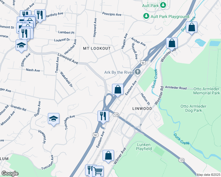 map of restaurants, bars, coffee shops, grocery stores, and more near 3602 Linwood Avenue in Cincinnati