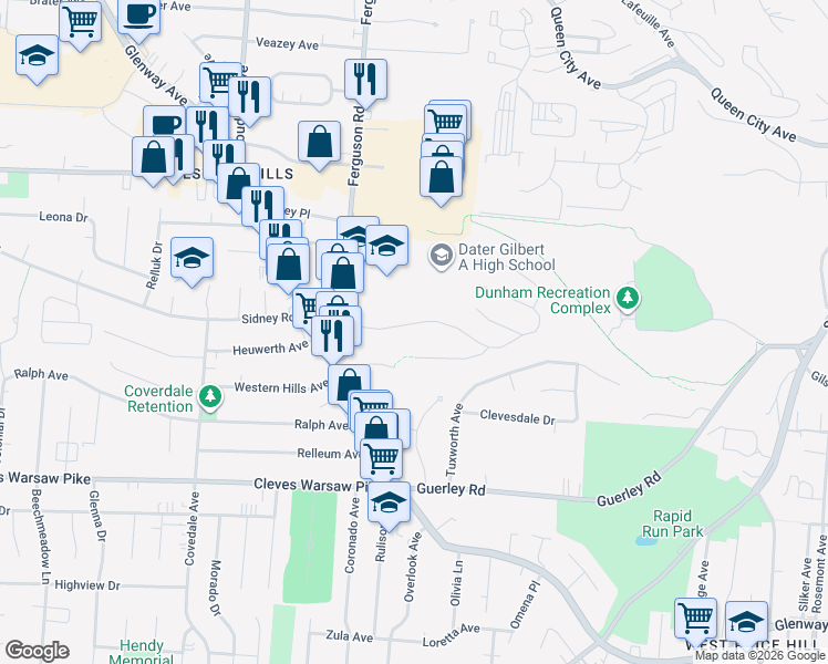 map of restaurants, bars, coffee shops, grocery stores, and more near 4817 Prosperity Place in Cincinnati