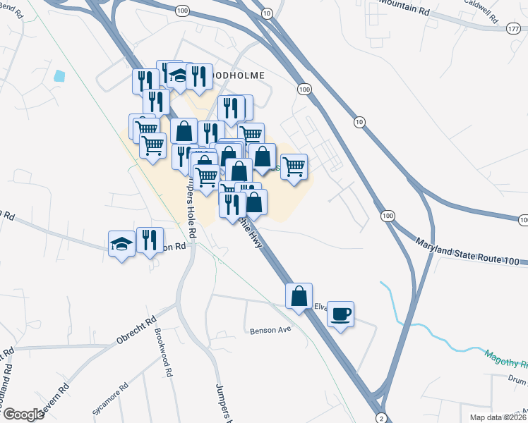 map of restaurants, bars, coffee shops, grocery stores, and more near 22 Wishing Rock Road in Pasadena