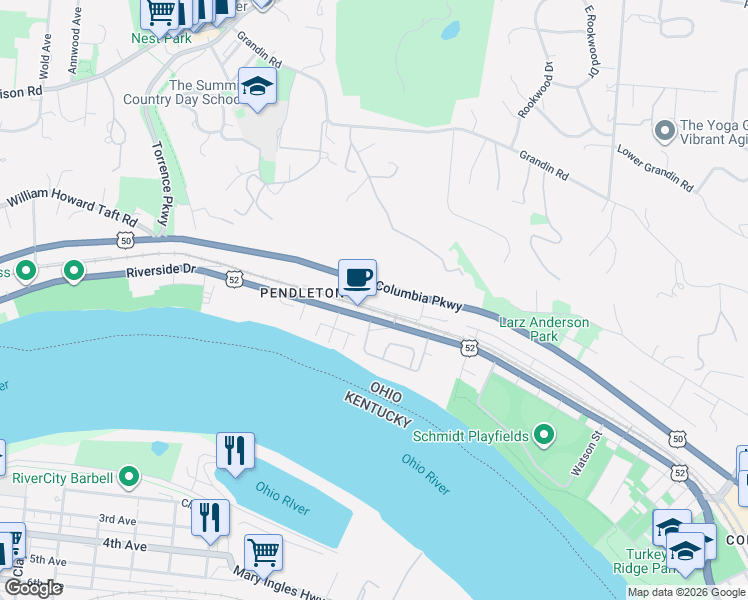 map of restaurants, bars, coffee shops, grocery stores, and more near 2742 Hoff Avenue in Cincinnati